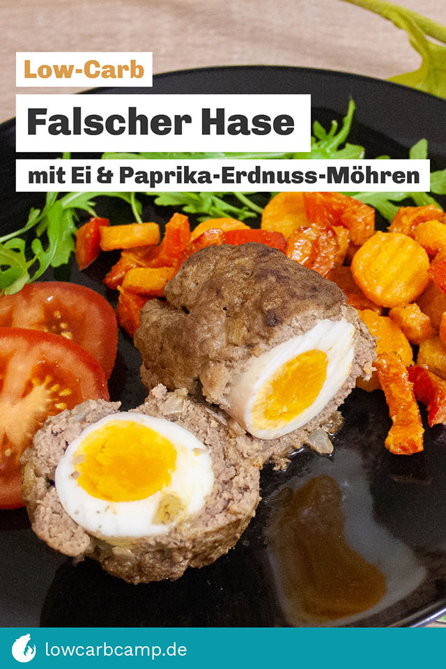 Falscher Hase Low-Carb mit Ei &amp; Paprika-Erdnuss-Möhren 🥚🥕