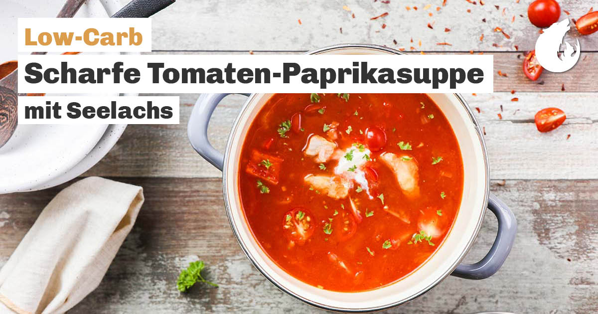 Scharfe Tomaten-Paprikasuppe mit Seelachs 🍅🐟 Low-Carb &amp; pikant!